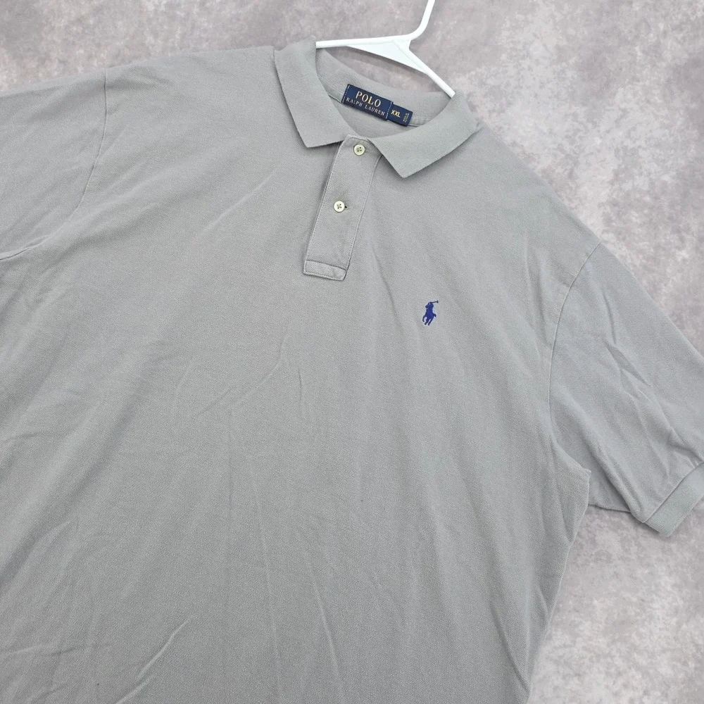 Polo Ralph Lauren Shirt Mens XXL Gray Short Sleeve Pique Mesh Blue Pony Polo